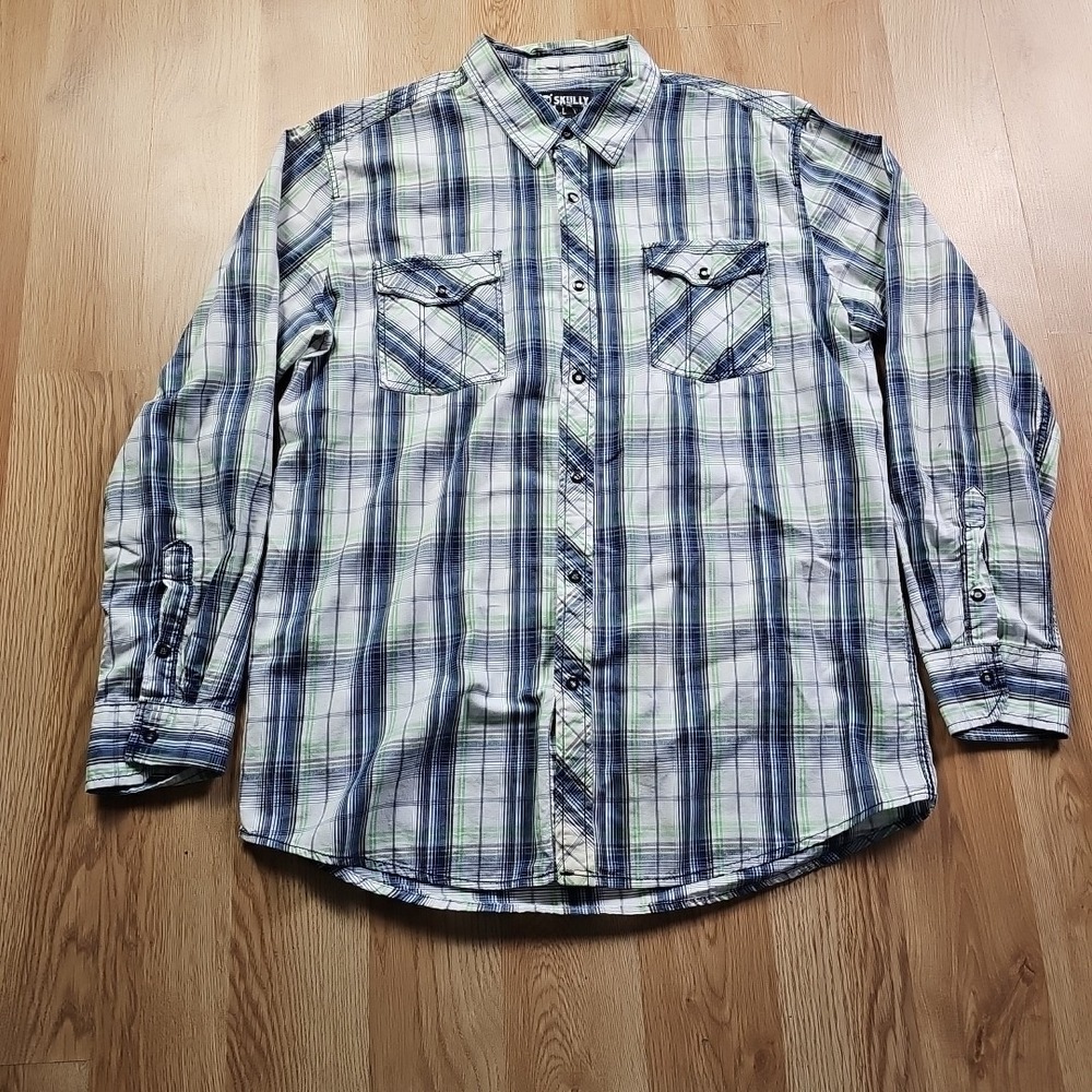 Skully Snap Button Up Mens Plaid Shirt‎ large  Western Cowboy